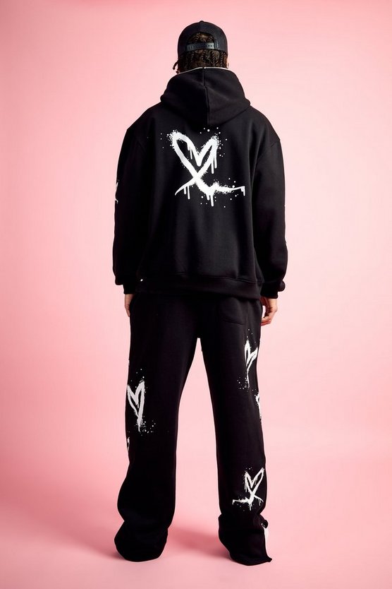 Oversize Hoodie mit Reißverschluss und Herz-Print