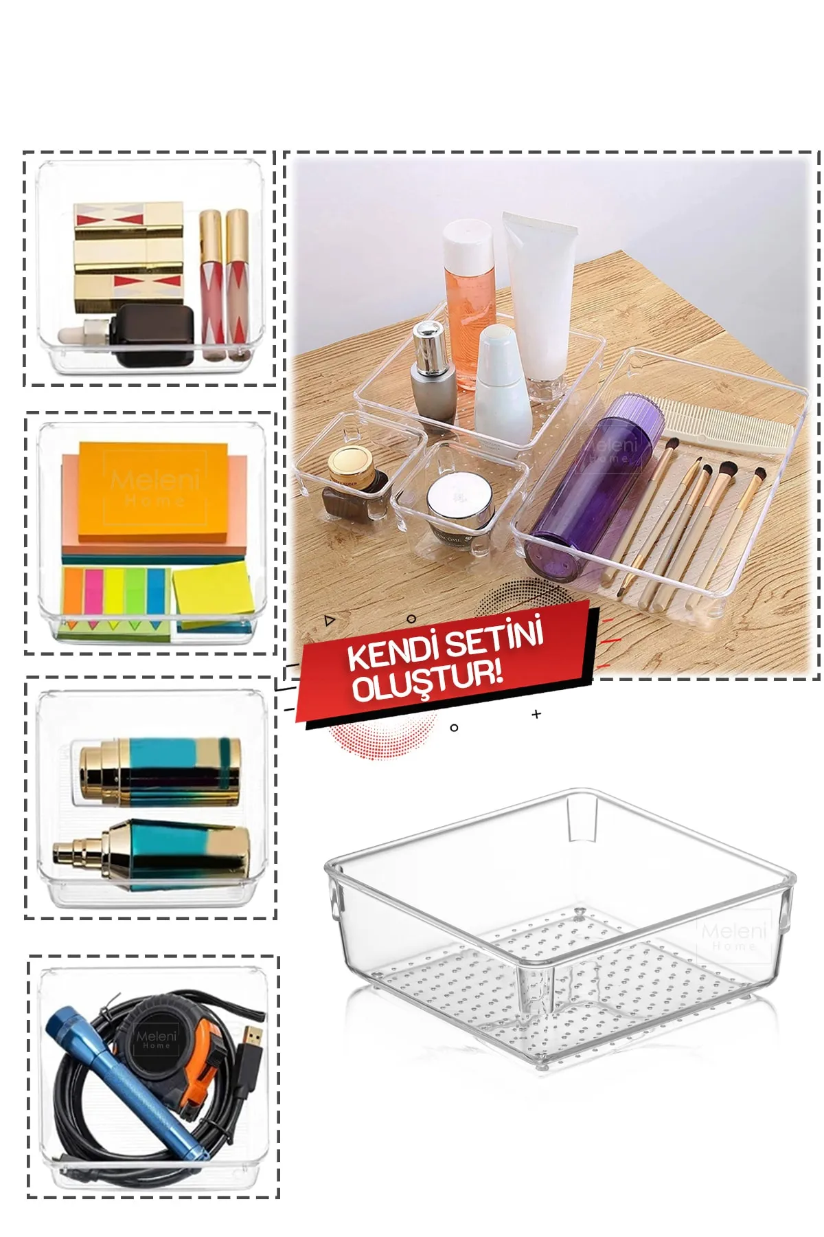 Meleni Home  Modularer Schubladen-Organizer, Make-up-Schmuck-Organizer – Büro-Desktop-Organizer 15 cm