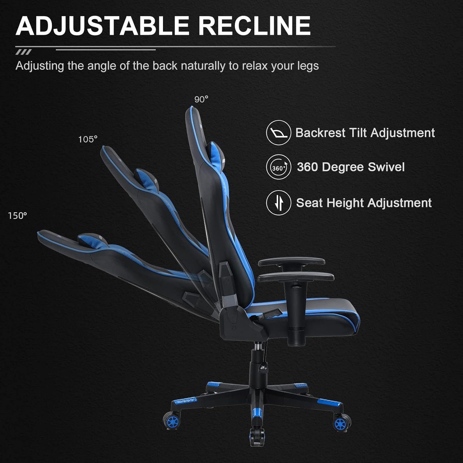 GTPLAYER Gaming-Stuhl Gaming Stuhl Bürostuhl Ergonomisch, Lendenkissen verstellbar (Zockerstuhl, Zocker, Sessel Gaming, 150kg Belastbar, 1 St), Pc Sessel, Computerstuhl, Computer Stuhl, Zockersessel