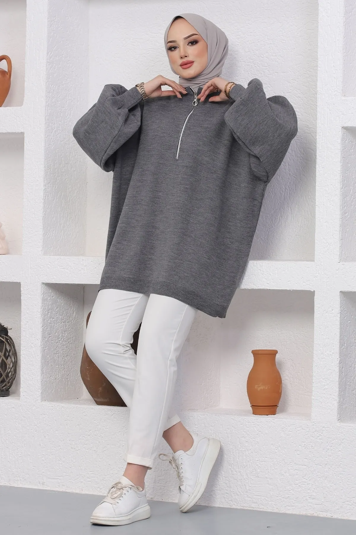 InStyle  Sara Stricktunika mit Reißverschluss – Anthrazit