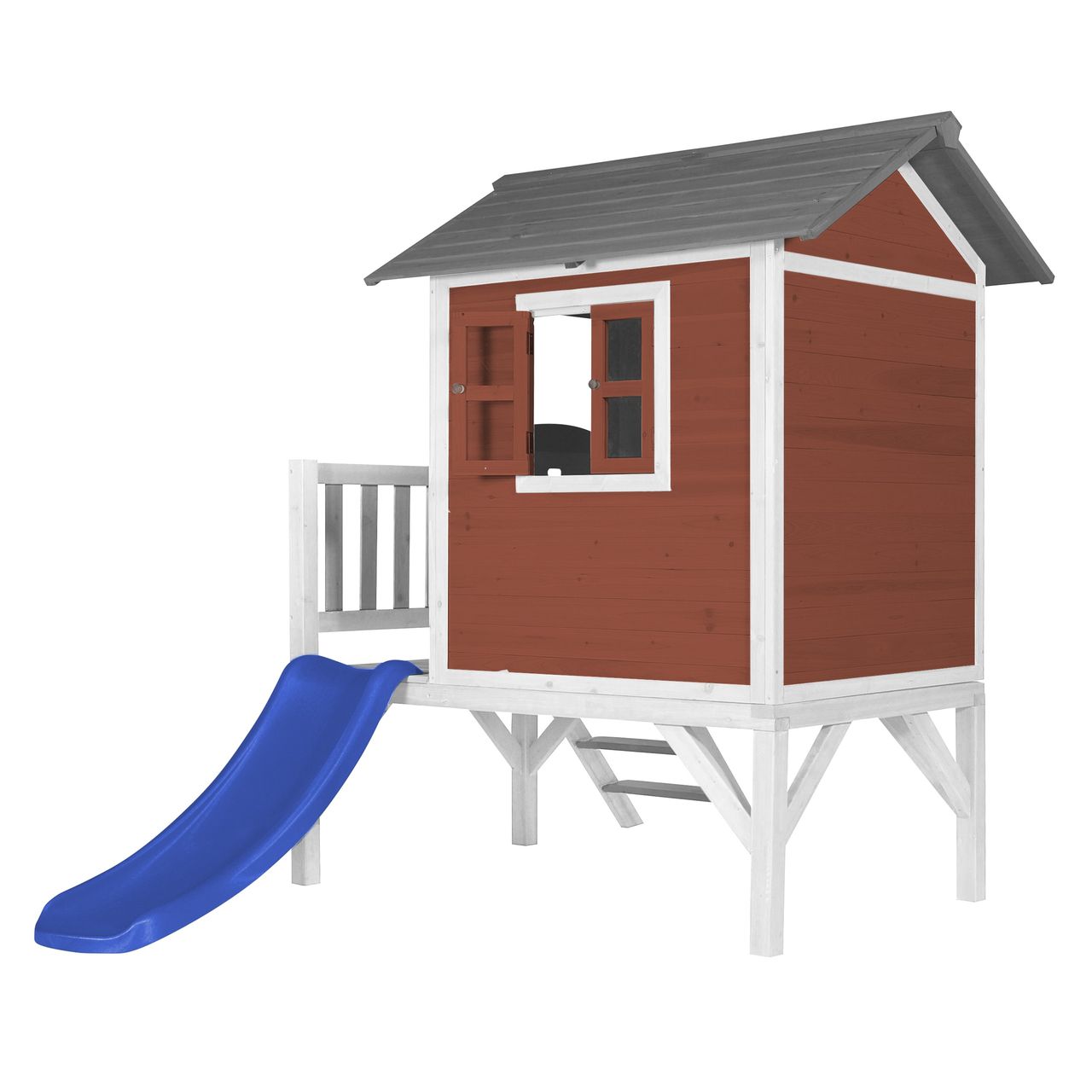 AXI Lodge XL Spielhaus Skandinavisches Rot - Blaue Rutsche