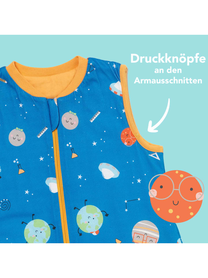 Schlummersack Schlafsack mit Füßen und umklappbaren Bündchen 1.0 TOG in Blau-Gelb günstig kaufen