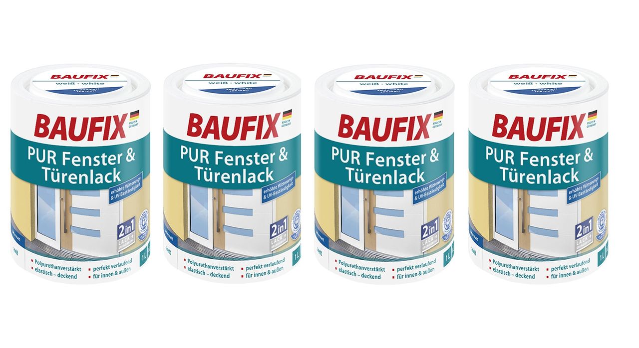 Baufix PUR Fenster- & Türenlack weiß seidenglänzend 4er Set