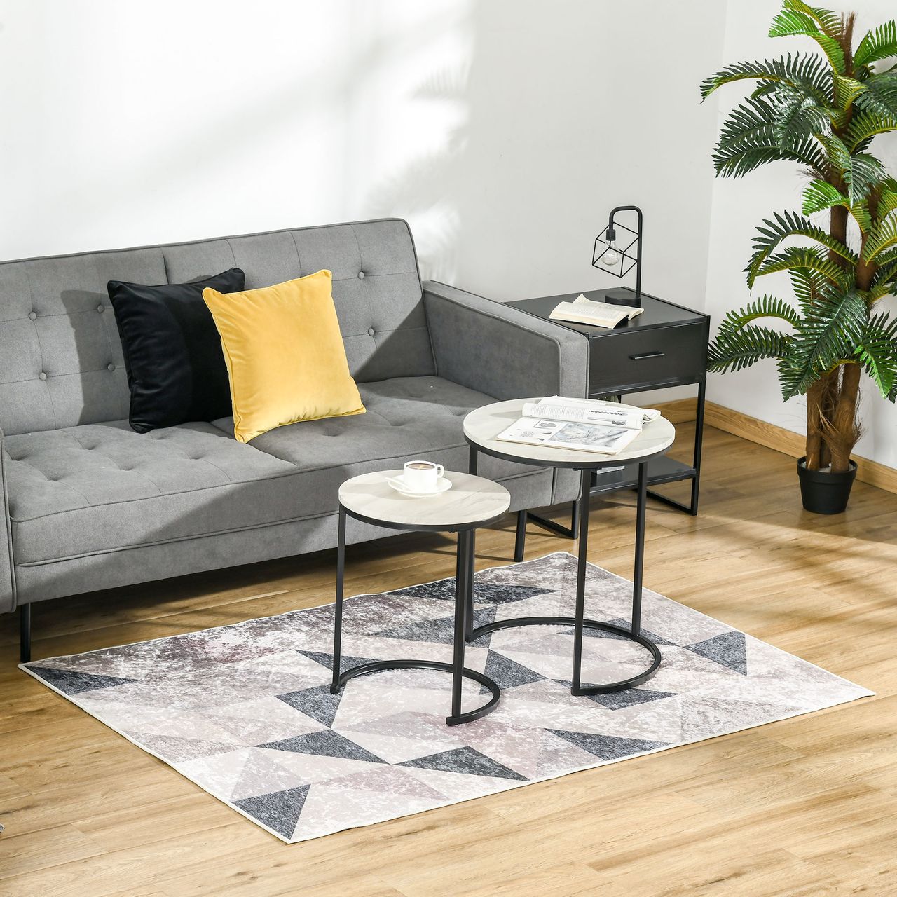 HOMCOM Teppich im Trenddesign moderner Teppich mit geometrischen Formen für Wohnzimmer Schlafzimmer Küche Polyester Grau Schwarz Weiß 120 x 170 cm