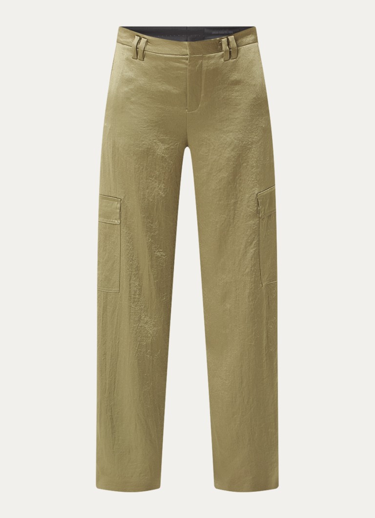 Pantalon cargo DRYKORN en satin ductile, taille haute, coupe large, avec poches latérales