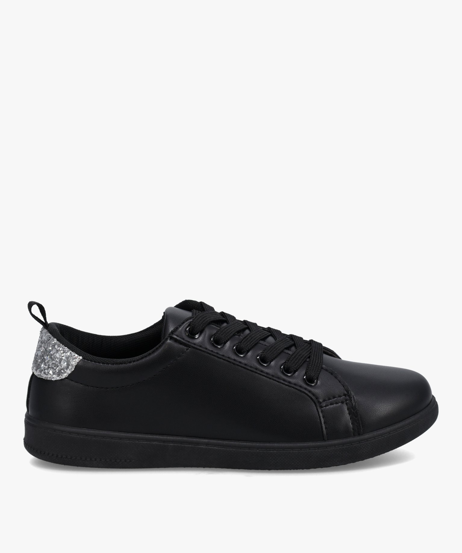 Tennis femme à lacets unies avec contrefort pailleté noir | GEMO