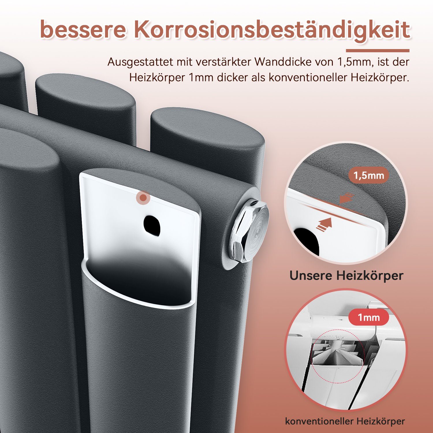 ELEGANT Badheizkörper Röhrenheizkörper Warmwasser,Horizontal,Doppellagig,mit Multiblock,bad, 600 x 770/ 600x1006/ 600 x 1183 mm,Design Heizkörper, Weiß/Anthrazit
