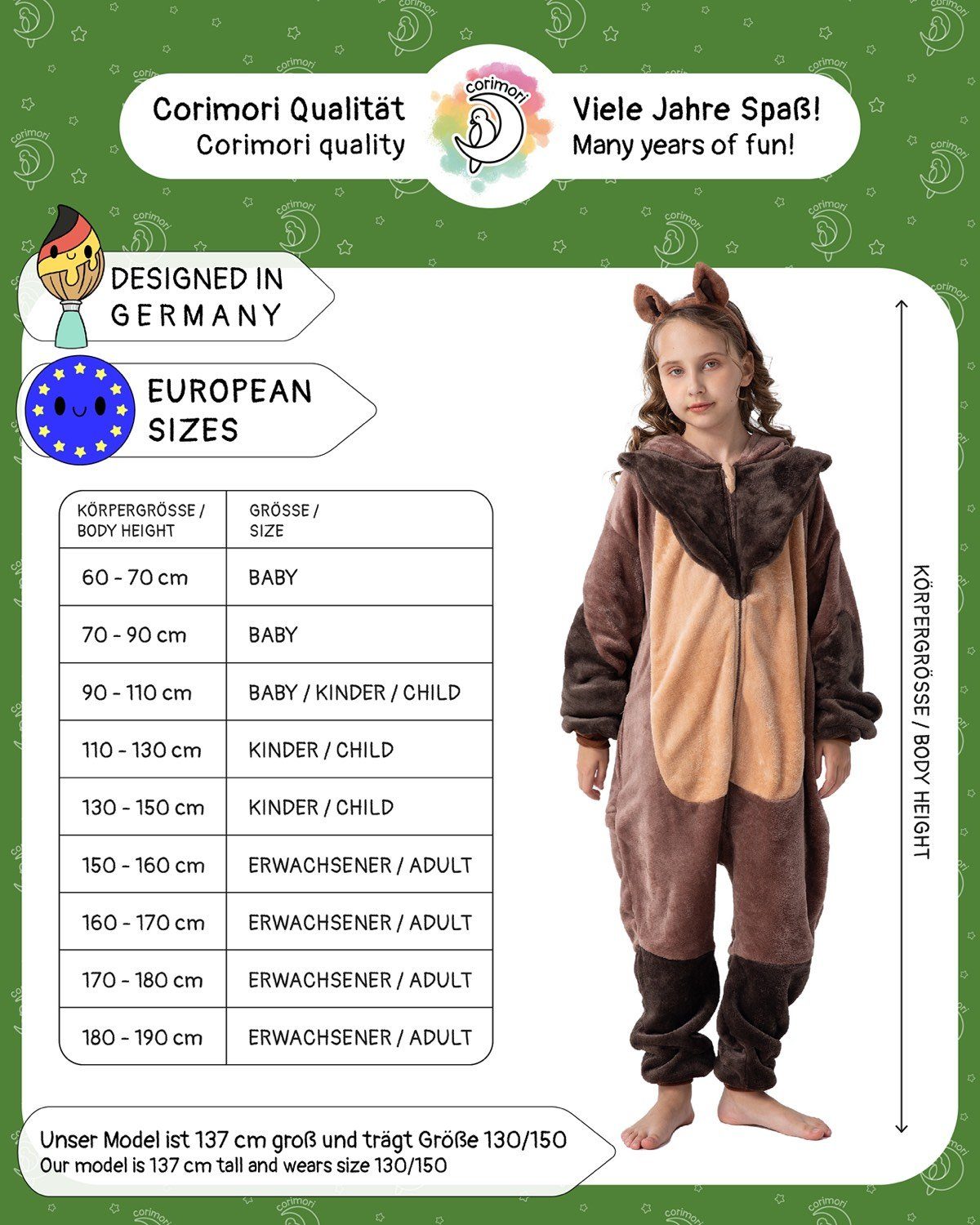 Corimori Jumpsuit Flauschiges Wildschwein-Kostüm für Kinder (2-tlg) mit Haarreif, Karneval, Fasching, Onesie, Mädchen, Jungen, Waldtiere