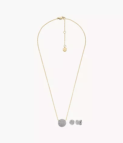 Fossil Set Kette Ohrringe Glitz Disc Edelstahl Bicolor