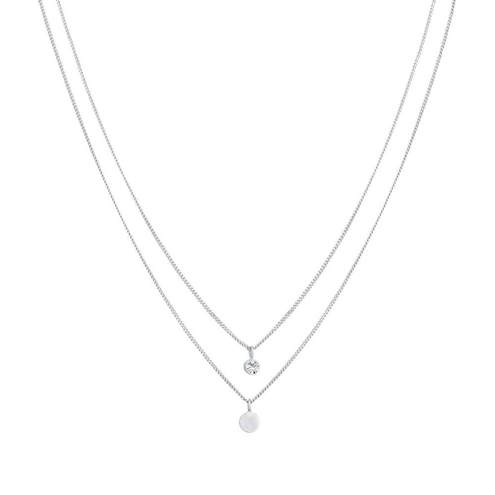 Elli Elli Collier Femmes Couches Plaquette Basique avec Cristal en Argent Sterling 925 collier