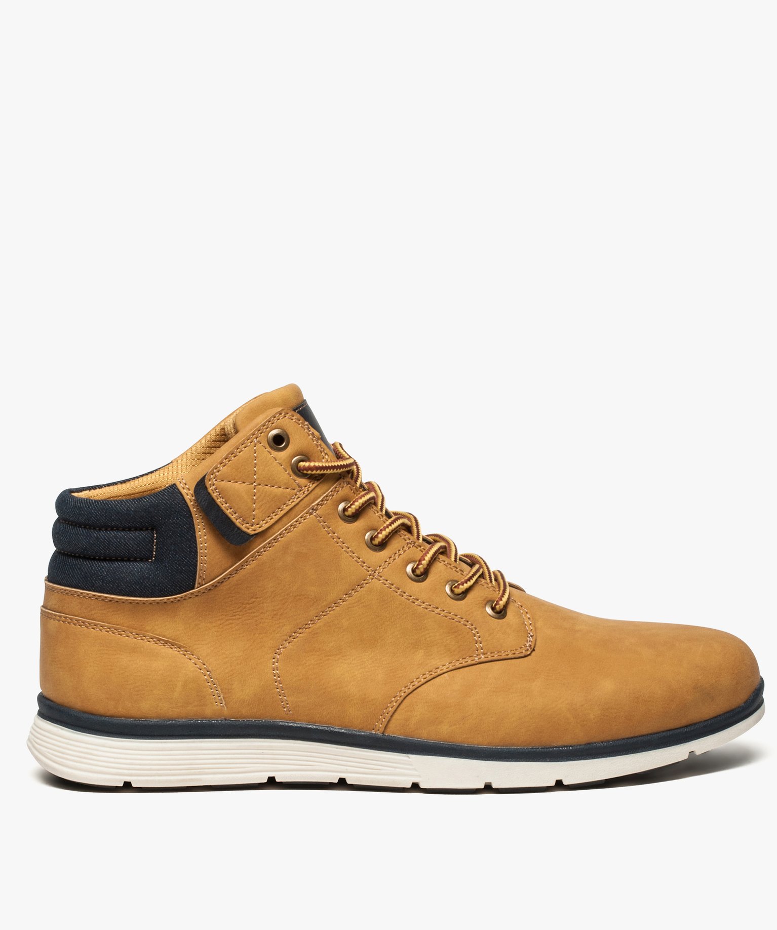 Baskets homme semi-montantes avec col rembourré en tissu camel | GEMO