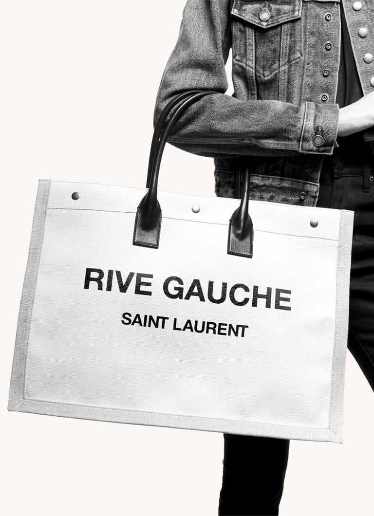 Geantă Saint Laurent Rive Gauche din rafie cu detalii din piele de vițel
