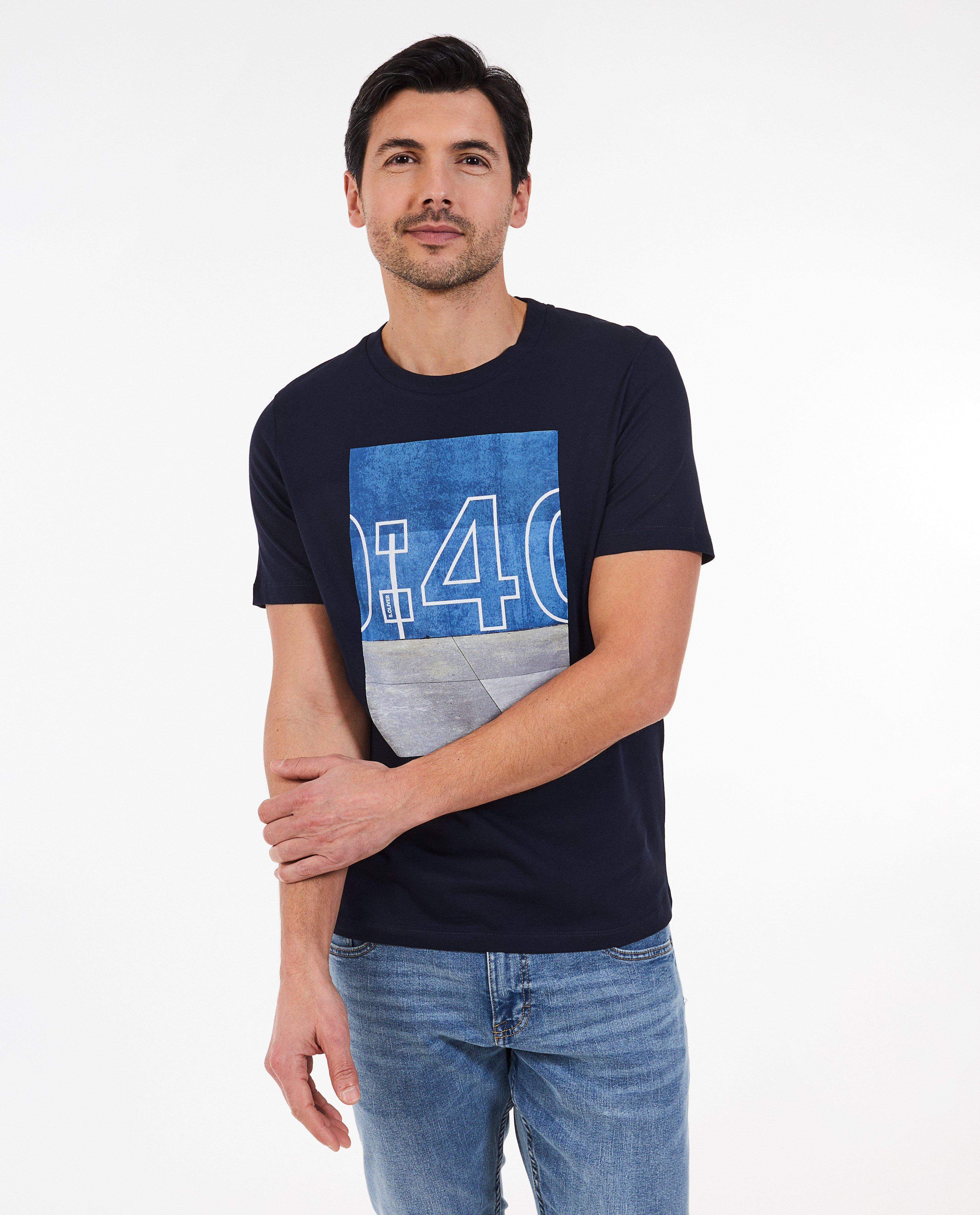 S. Oliver T-shirt med tryck mörkblå