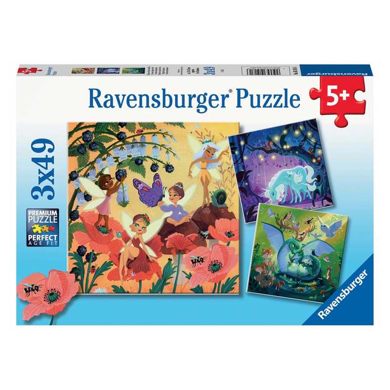 Puzzles licorne, dragon et fée 3x 49 pièces