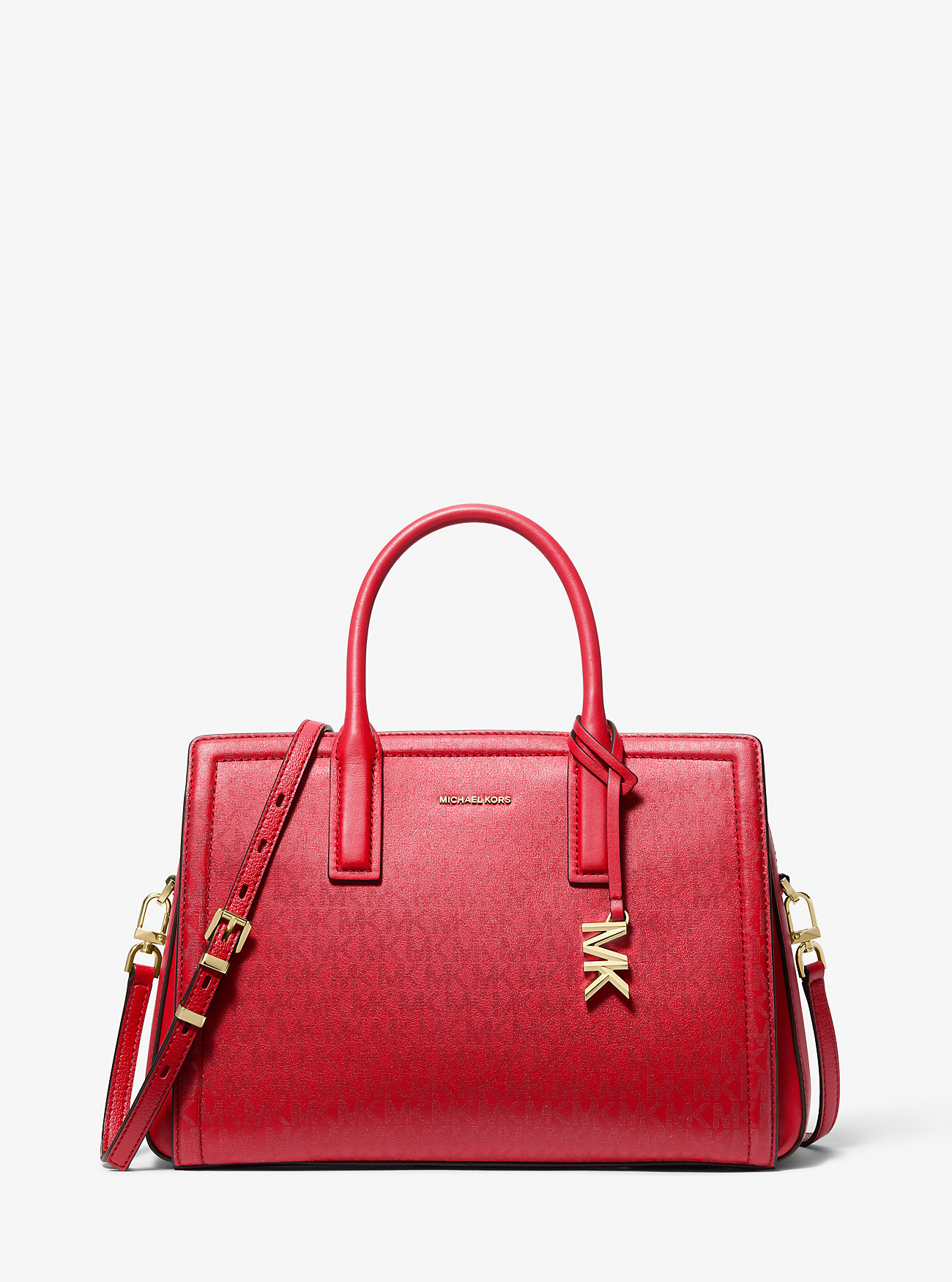 Laila Medium Metallic Signature Logo Satchel – CRIMSON