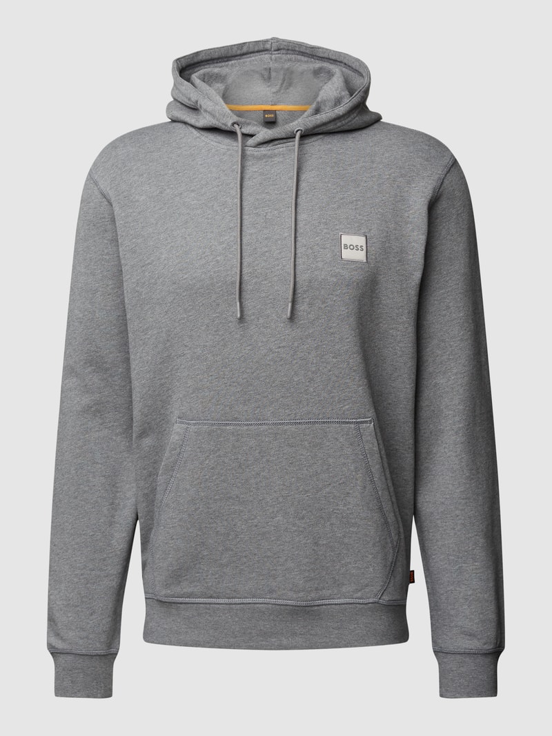 Hoodie mit Label-Detail und Känguru-Tasche Modell 'WETALK' in mittelgrau