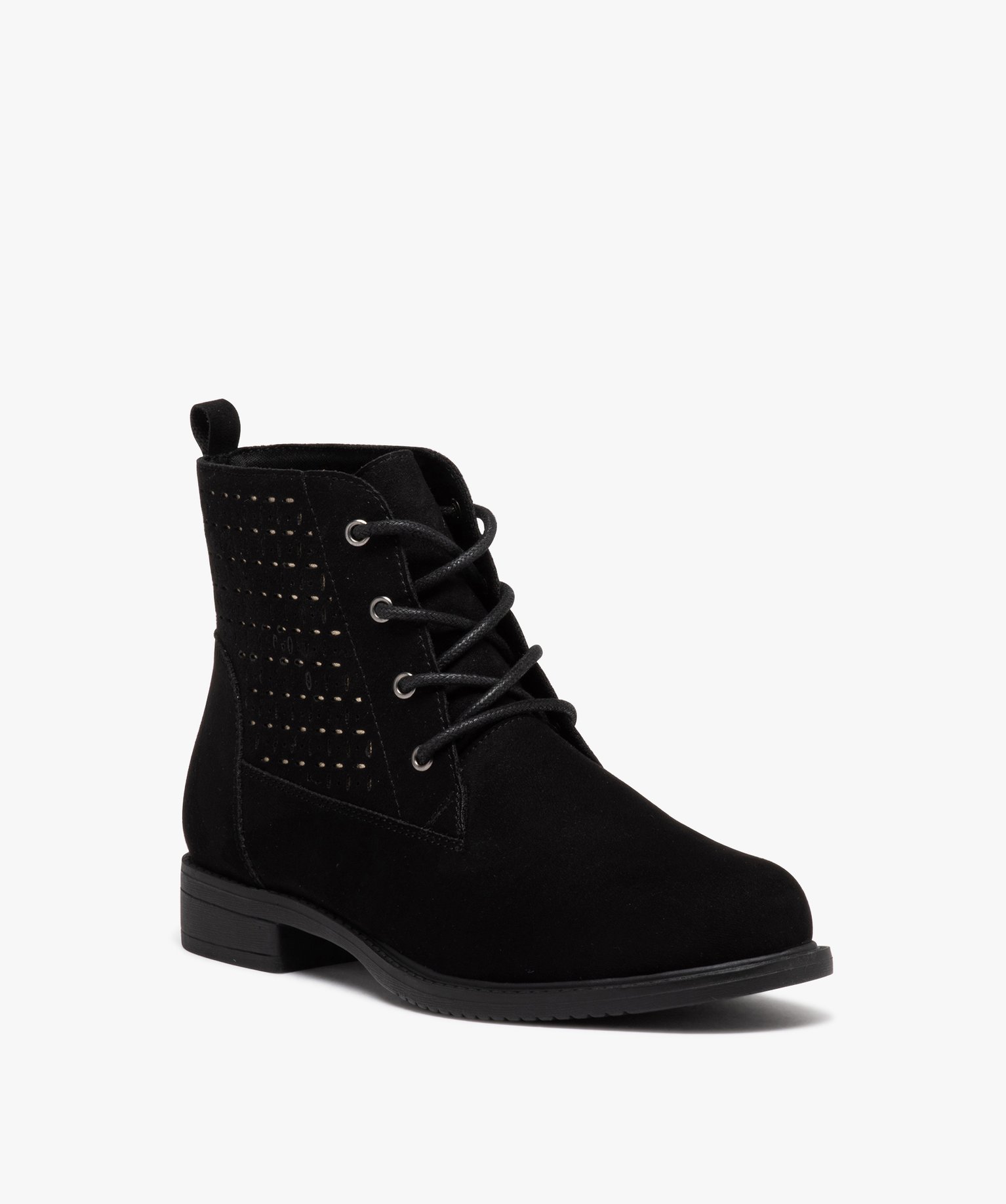 Boots lacées en suédine à détails dorés femme noir | GEMO