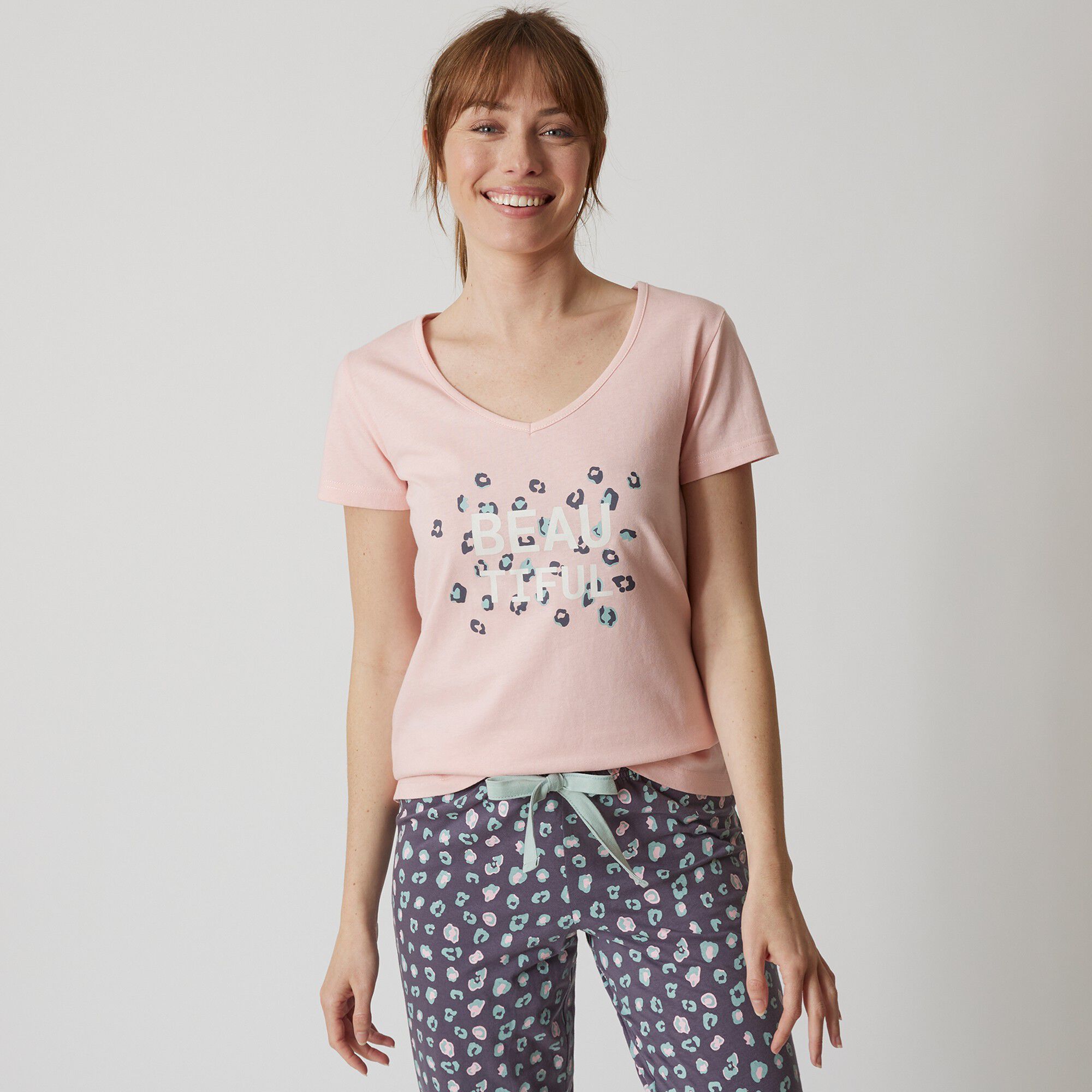 Tee-shirt manches courtes coton uni imprimé placé 
