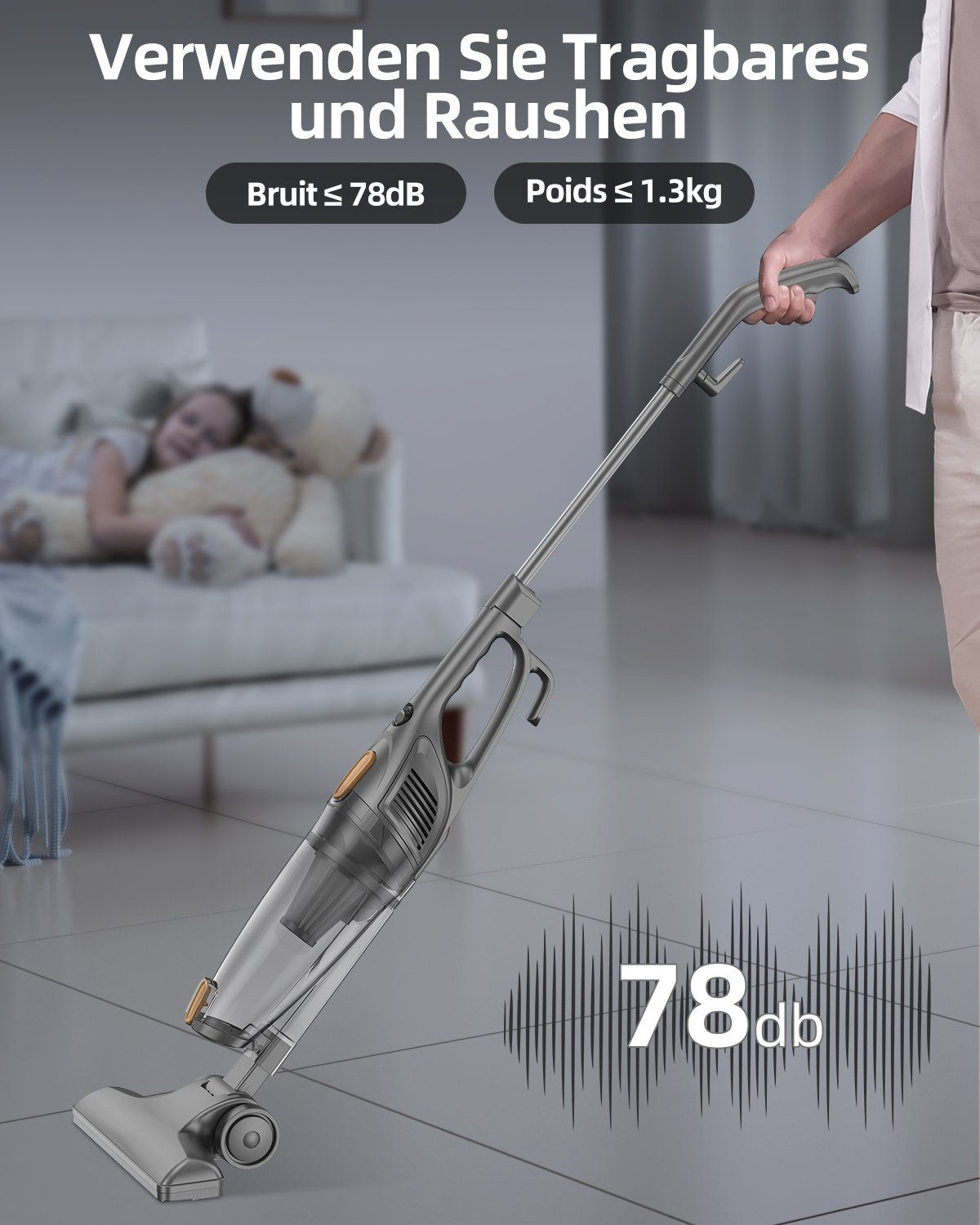 Redkey Stielstaubsauger P5, 400,00 W, Staubsauger mit Kabel, 2 in 1 Stielstaubsauger und Handstaubsauger, für Harte Böden Teppich Auto