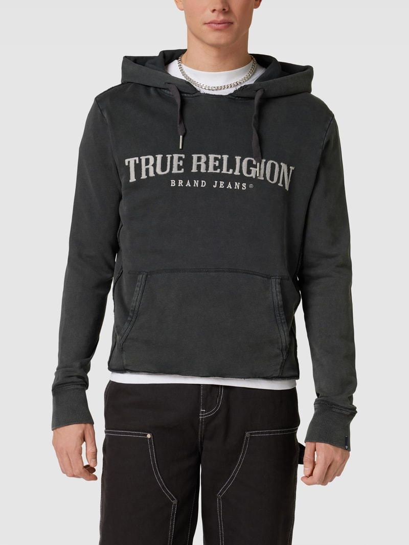 Hoodie mit Label-Stitching Modell 'EMBRO + DIR' in schwarz