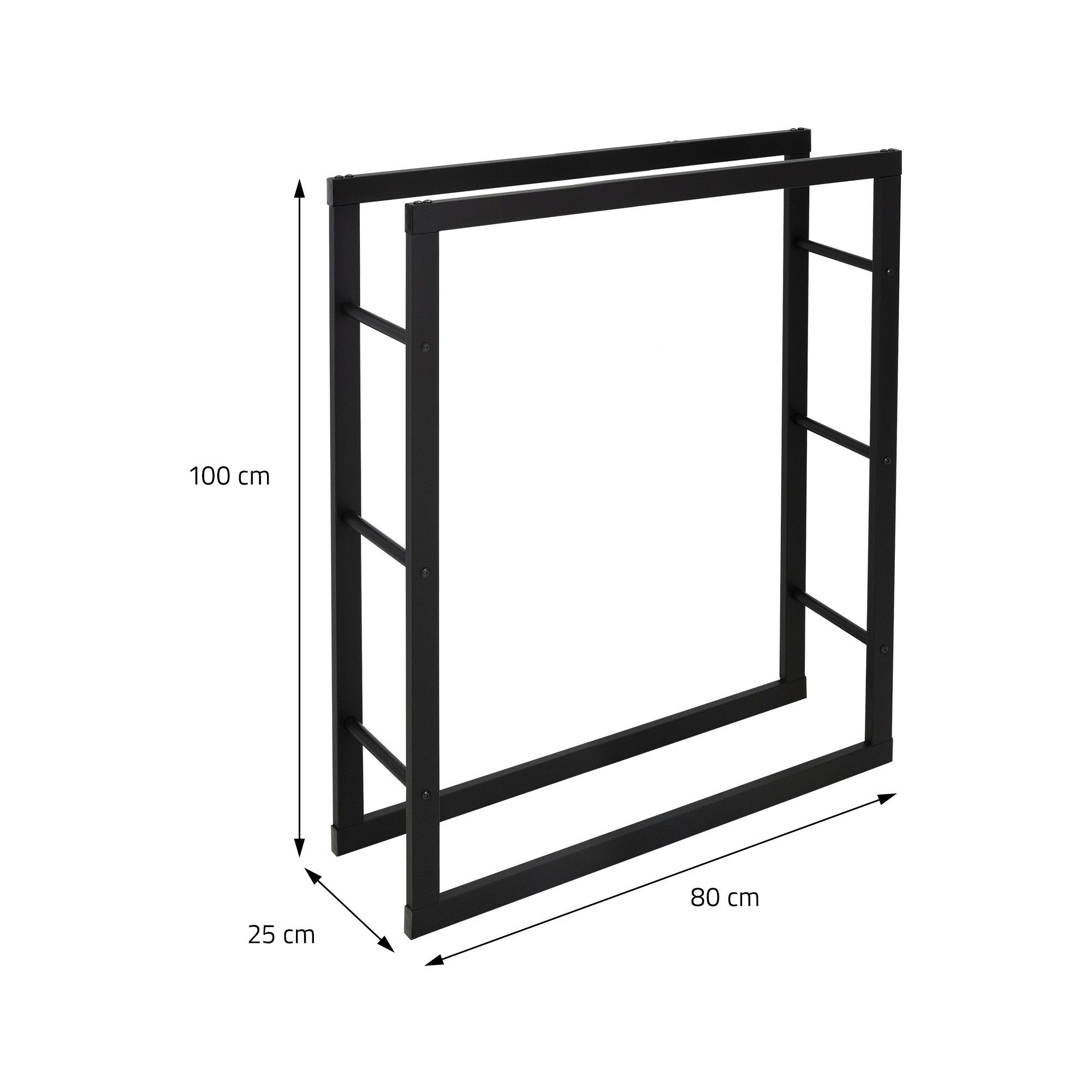 ML-DESIGN Kaminholzregal Brennholzregal Holzaufbewahrung Kaminholzständer Kaminholzhalter, BxTxH:25x80x100 cm, Schwarz 80x100x25cm rechteckig Metall Innen/Außen
