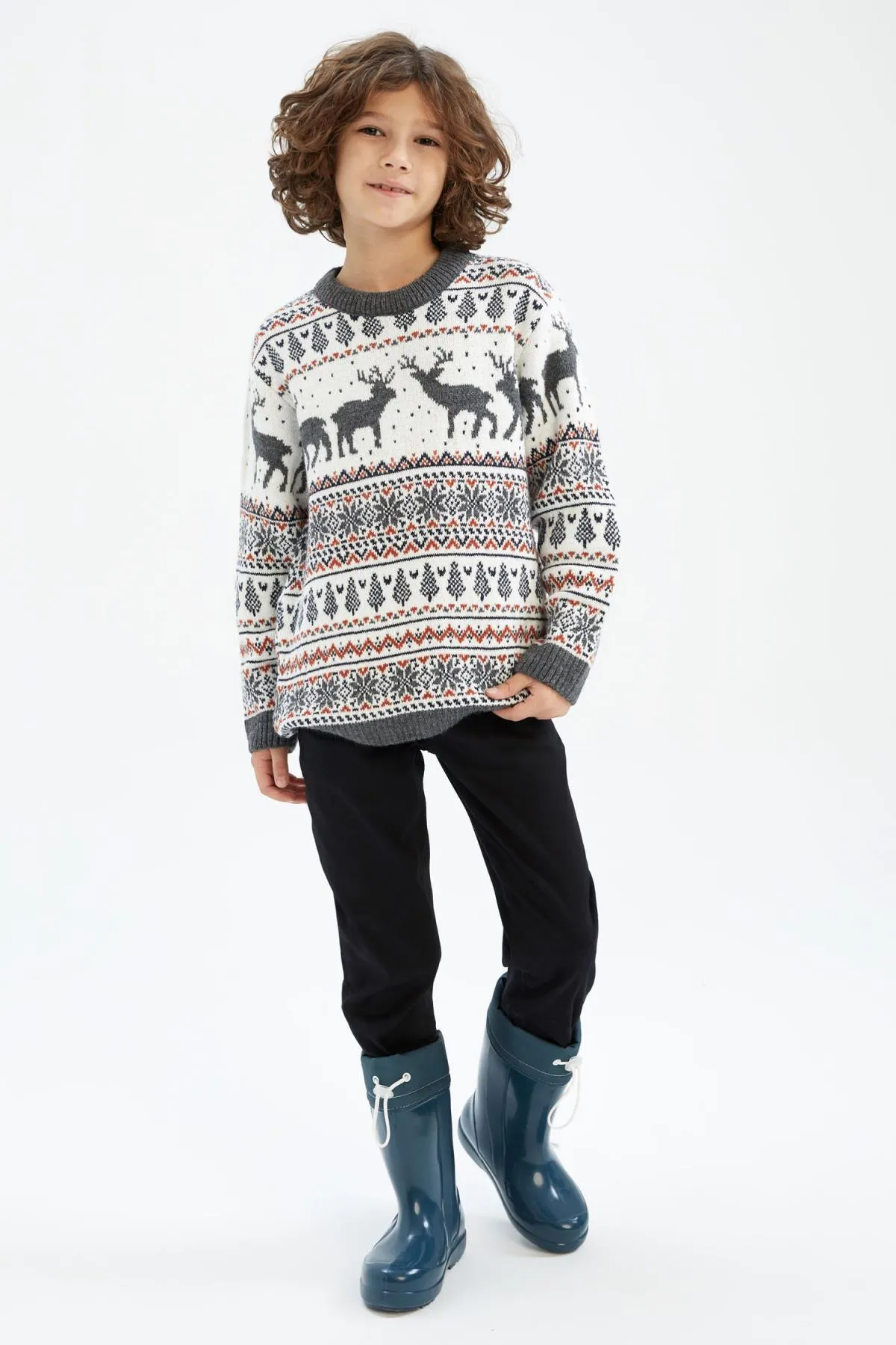 DeFacto  Jungenpullover mit Rundhalsausschnitt und Neujahrsmotiv