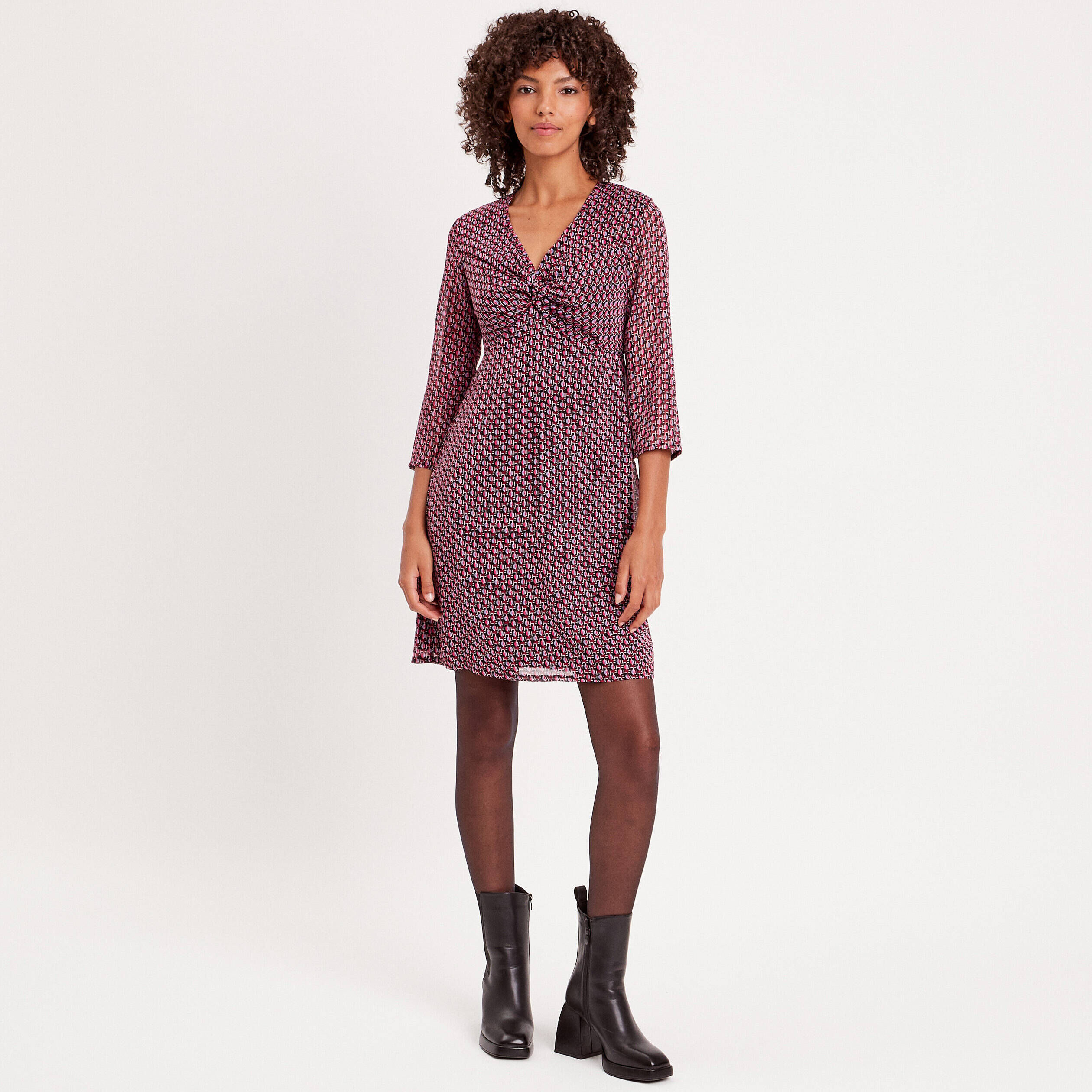 Robe évasée manches 3/4 prune femme | Cache Cache