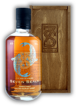 Seven Seals The Age of Pisces Single Malt – Malted Barley Spirit 49,7% Seven Seals The Age of Pisces Single Malt – Malted Barley Spirit 49,7% Limitierte Auflage aus der Zodiac Linie; in verschiedenen Batches von 365 Flaschen. 0,5	 Liter - Vol 49,7%