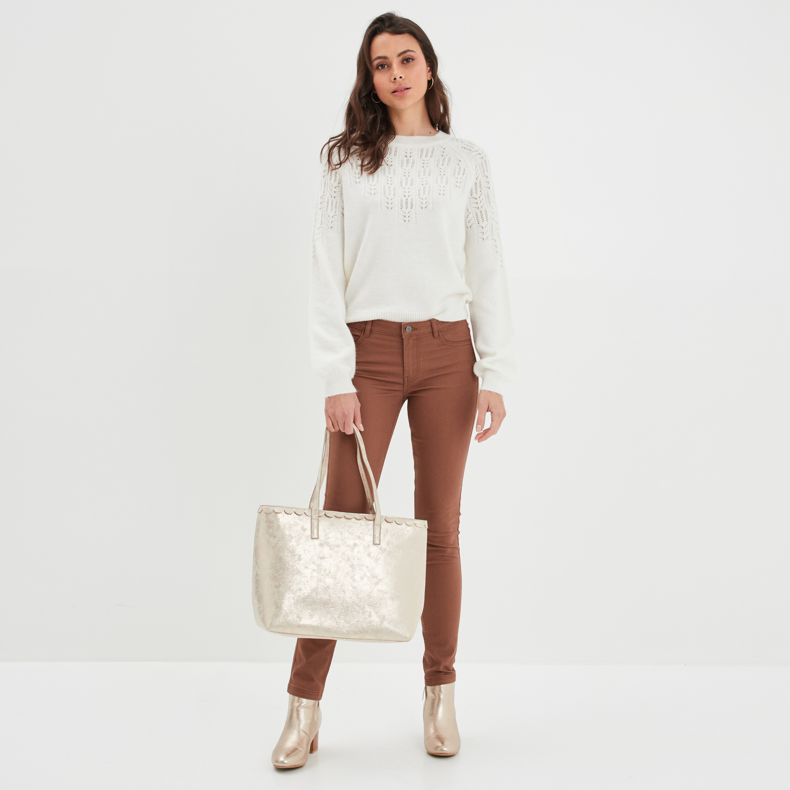 Pantalon slim taille normale marron femme | La Halle