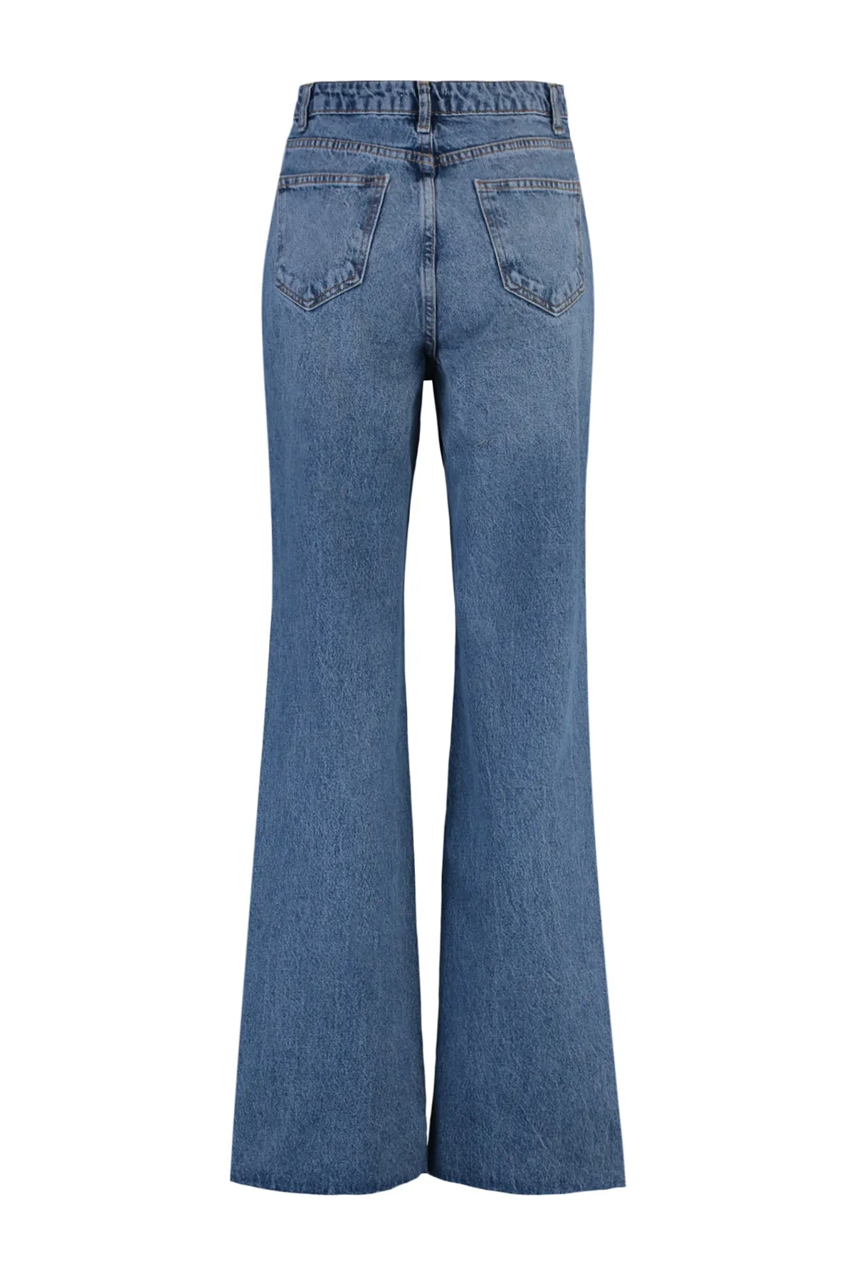 Trendyol Collection  Dunkelblaue Jeans mit weitem Bein und hoher Taille im 90er-Stil mit Rissen
