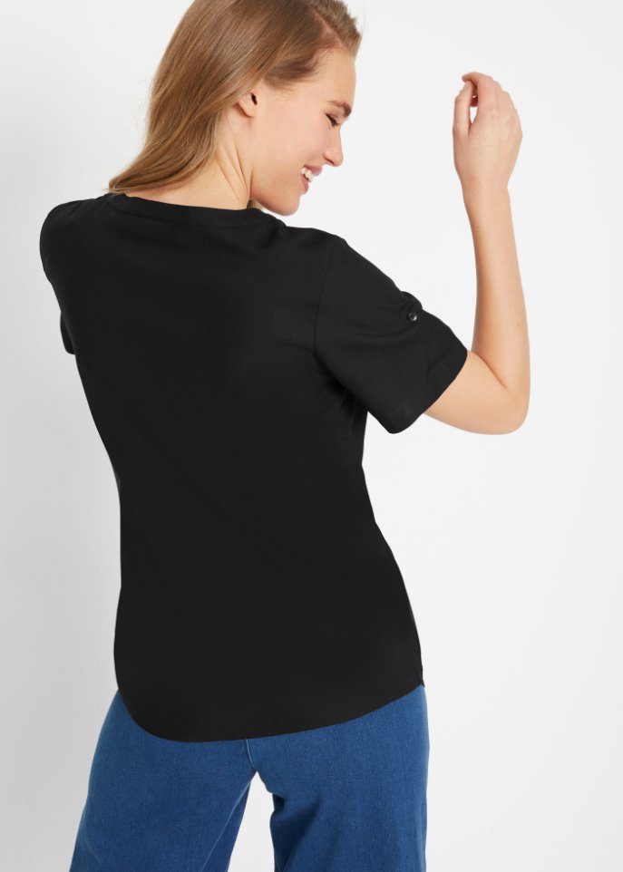 Bluse mit V-Ausschnitt, kurzarm