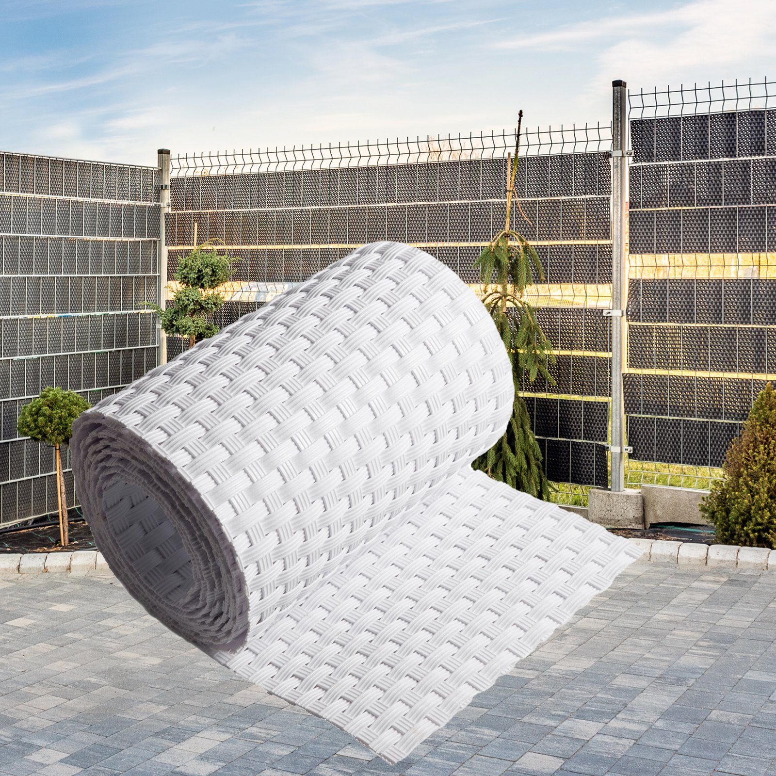 ECI Tools Sichtschutzelement ECI Poly-Rattan Sichtschutzstreifen für Doppelstabzaun versch. Farben, (Rolle, 1-St), 19x255 cm