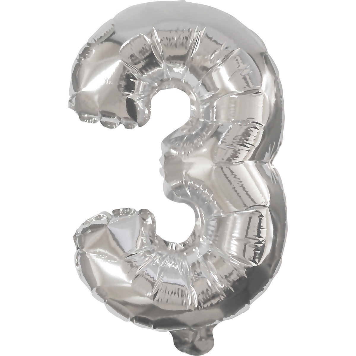Folienballon Zahl 3 silber, 31 cm, inkl. Pustehalm