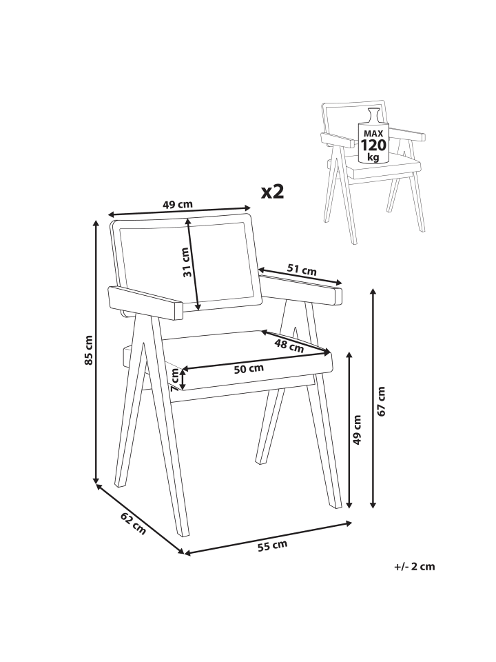 Beliani 2er-Set Esszimmerstuhl AVA in Braun/Beige günstig kaufen onesize