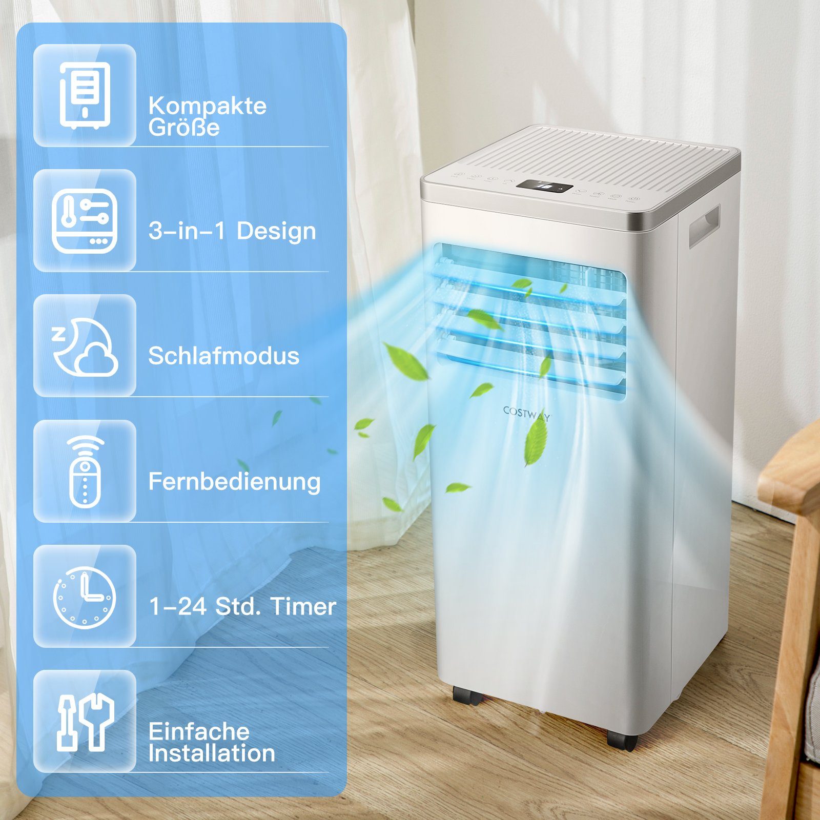 COSTWAY 3-in-1-Klimagerät, 7000BTU, für 65m³, mit Fernbedienung, 16℃-32℃