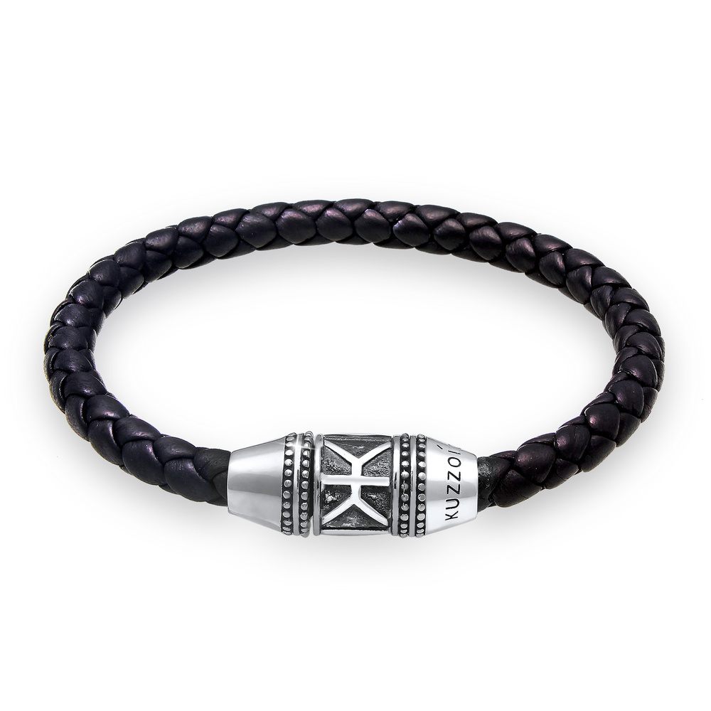 KUZZOI KUZZOI Bracelet Herren Leder Basic Magnet-Verschlu 925 Silber Bracelet