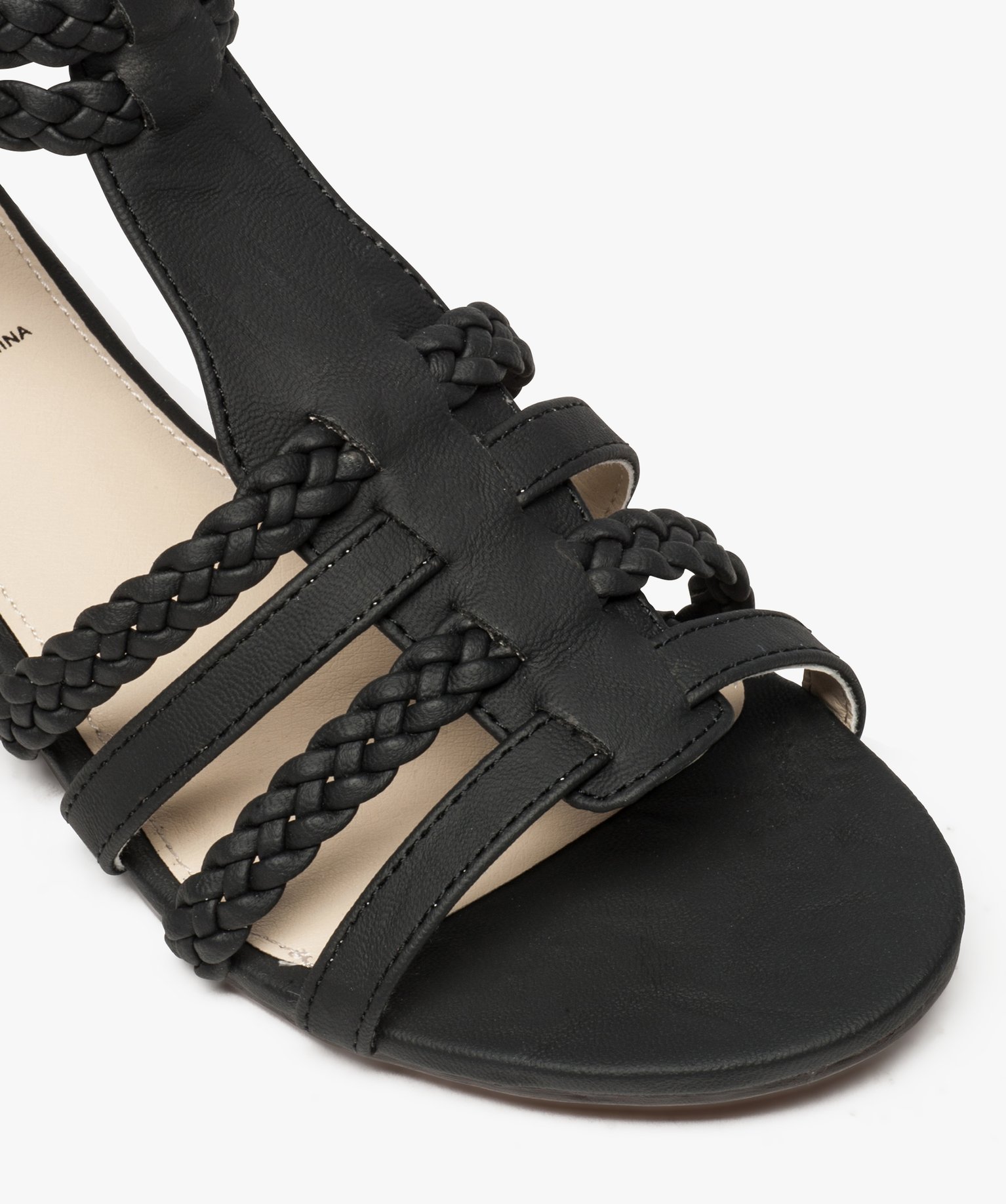 Sandales femme avec brides tressées autour de la cheville noir | GEMO