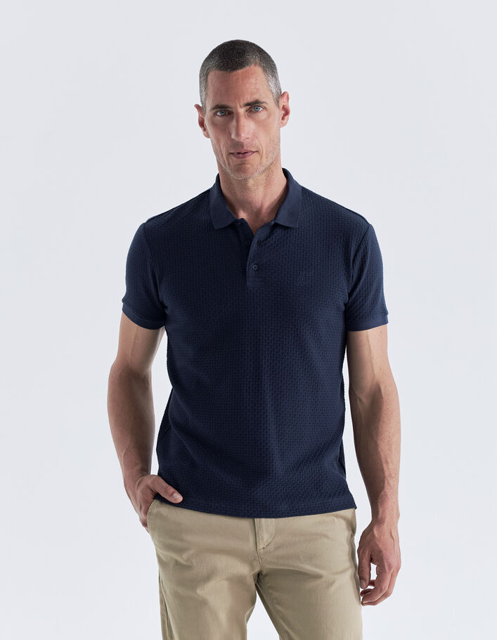 Polo marine relief effet tressé Homme
