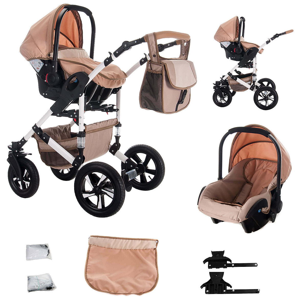 myVARIO | 3 in 1 Kombi Kinderwagen Komplettset | Hartgummireifen Kombikinderwagen