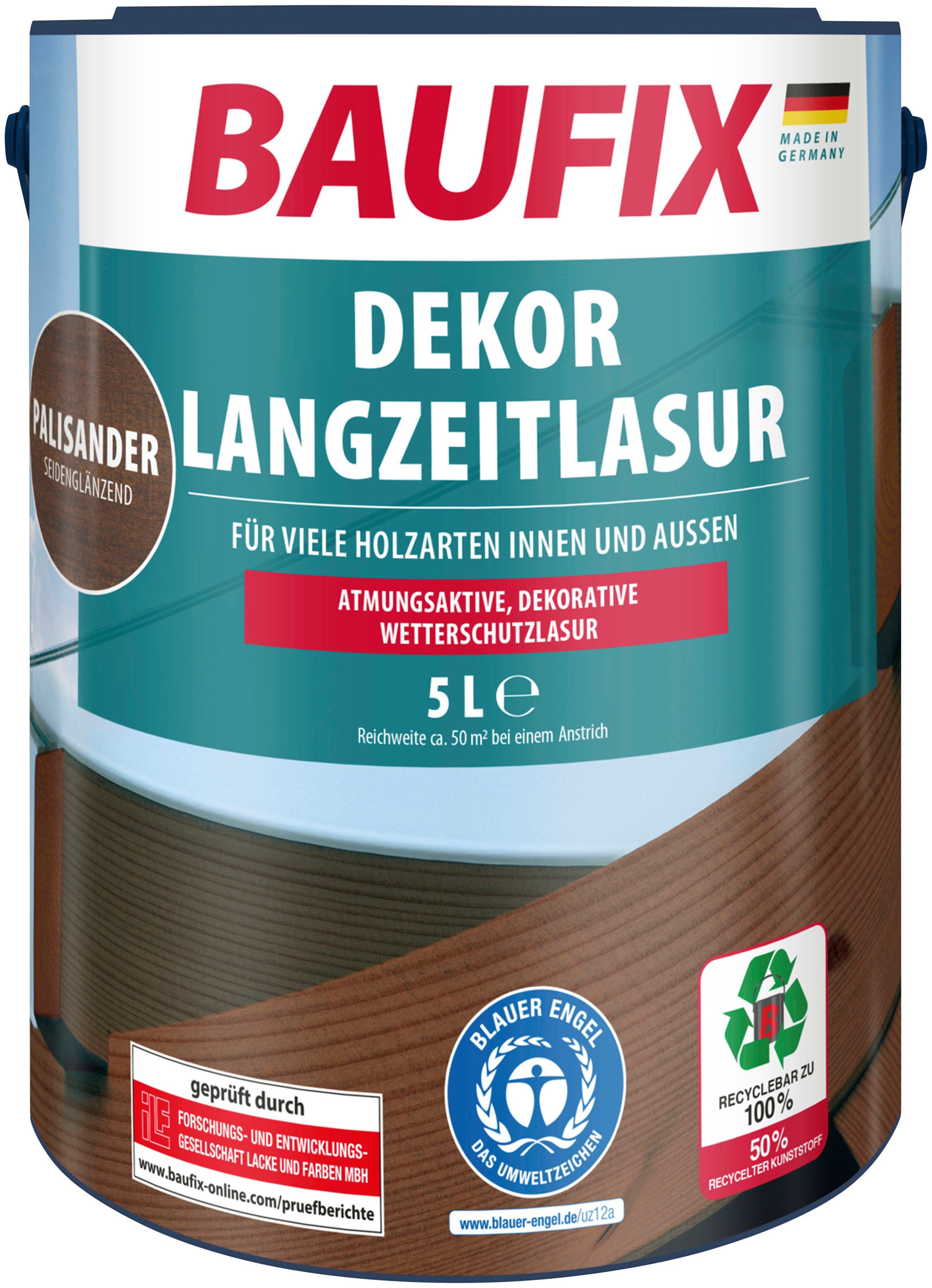 Baufix Holzschutzlasur Dekor Langzeitlasur, UV beständig, witterungsbeständig, atmungsaktiv, 5L, seidenglänzend