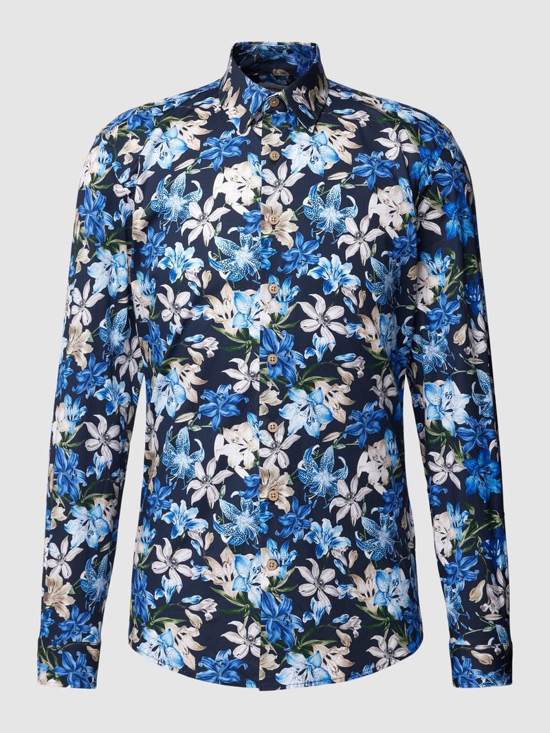Slim Fit Freizeithemd mit Allover-Muster Modell 'Superflex' in royalblau