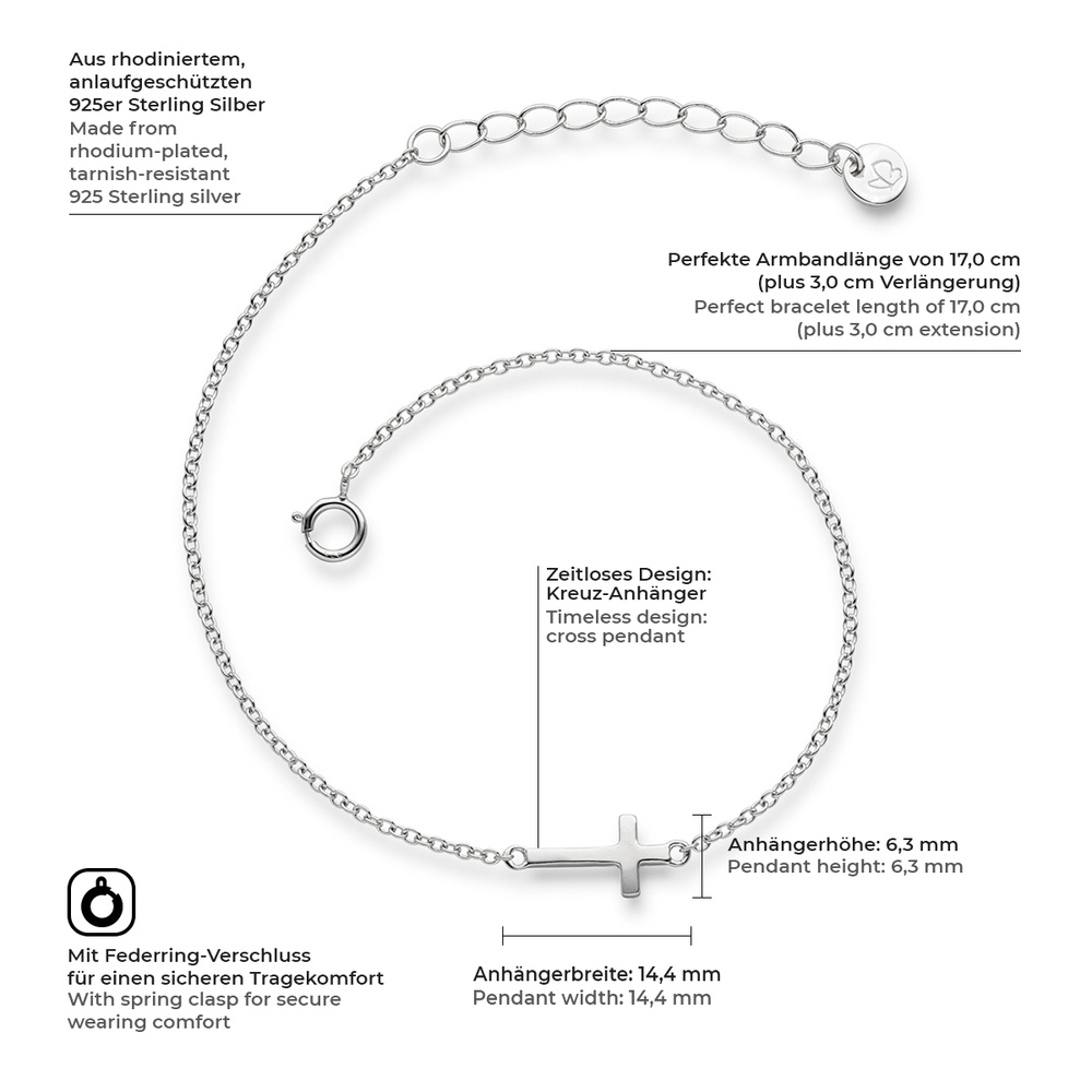 Glanzstücke München Bracelet en argent Croix Argent sterling en Argent Bracelet