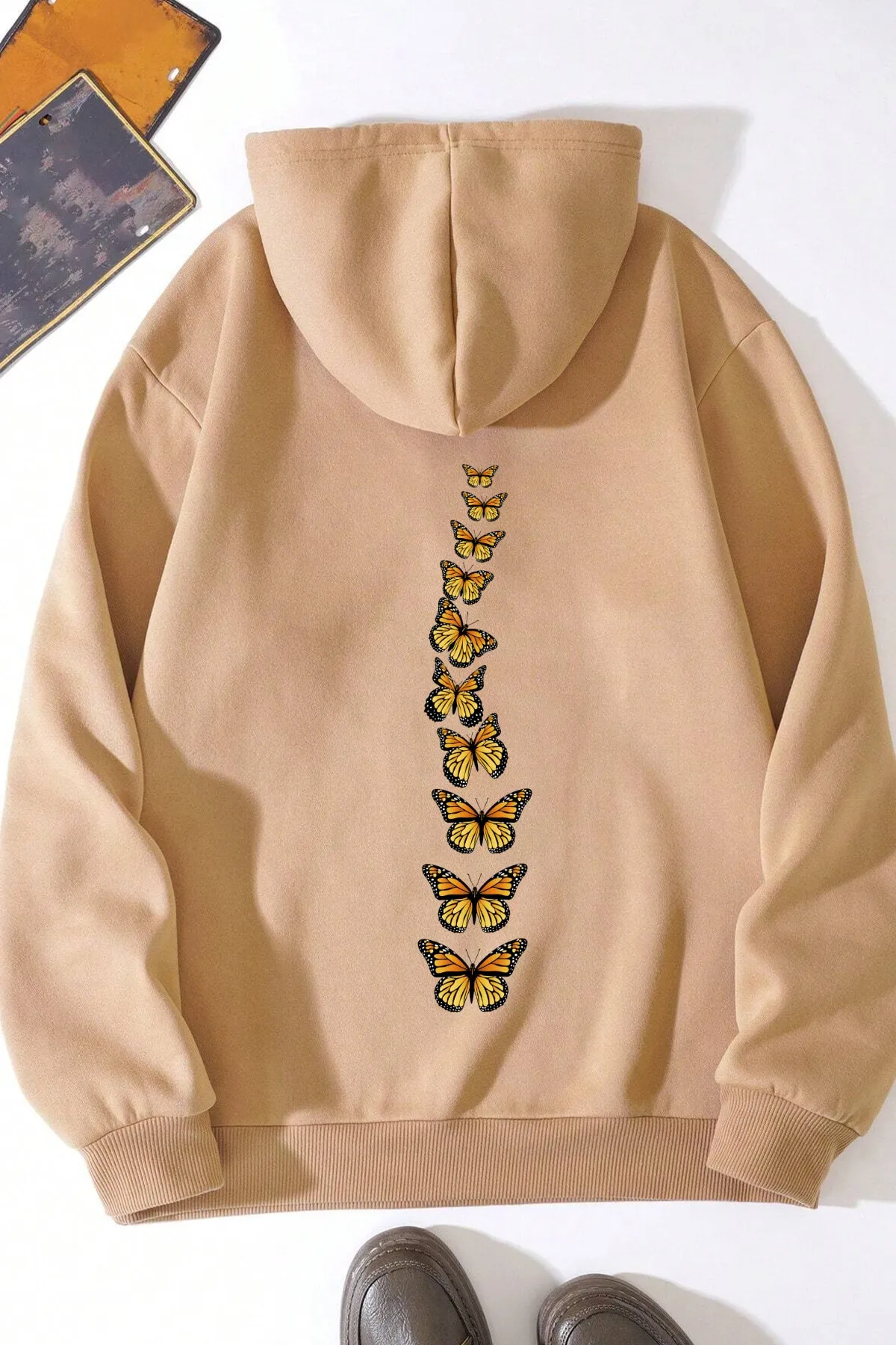 uyguntarz  Unisex-Sweatshirt mit übergroßem Schmetterlings-Print auf der Rückseite