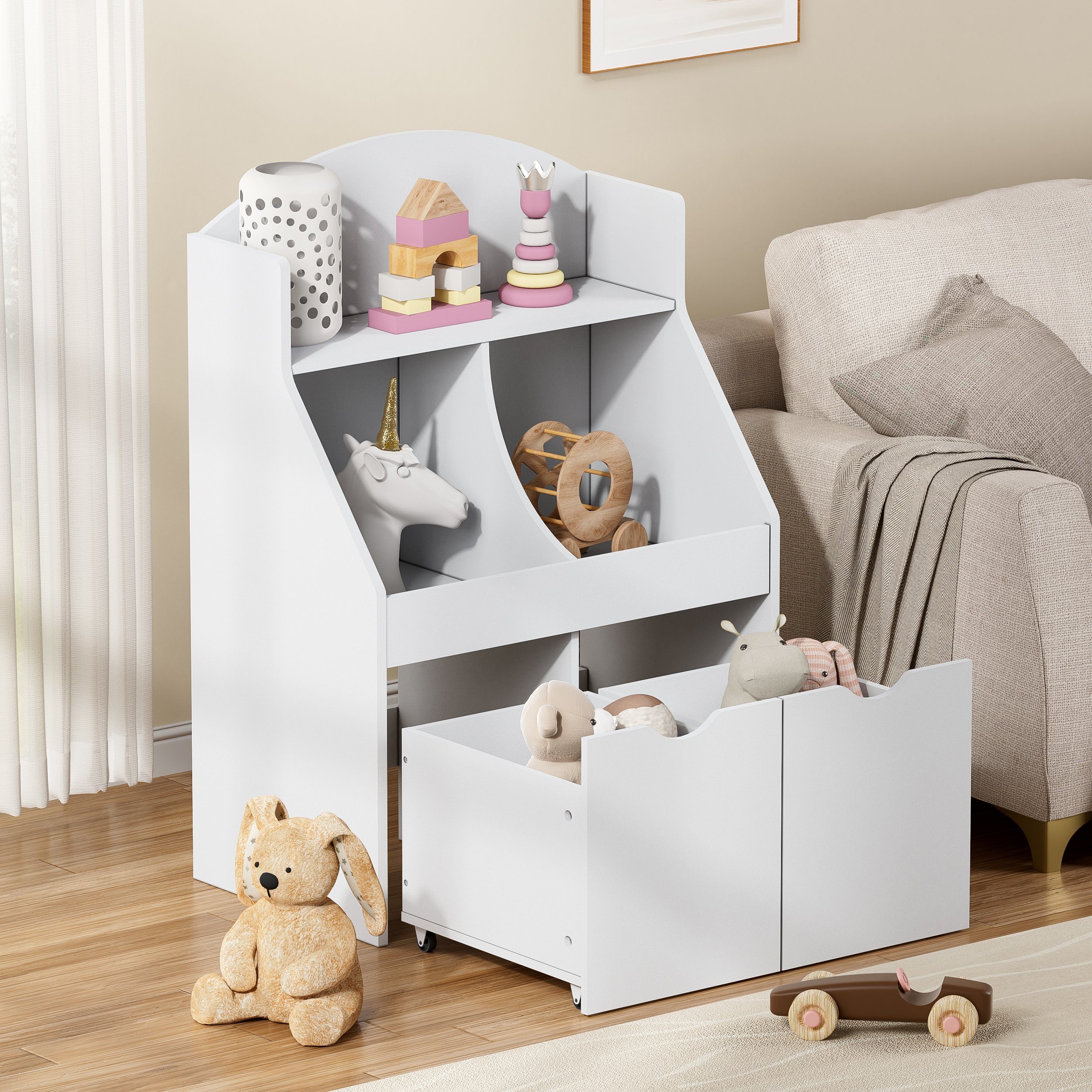 TWSOUL Stauraumschrank Kinderspind, Aufbewahrungsschrank für Kinderspielzeug 65*40*89CM(L*B*H), Premium-MDF