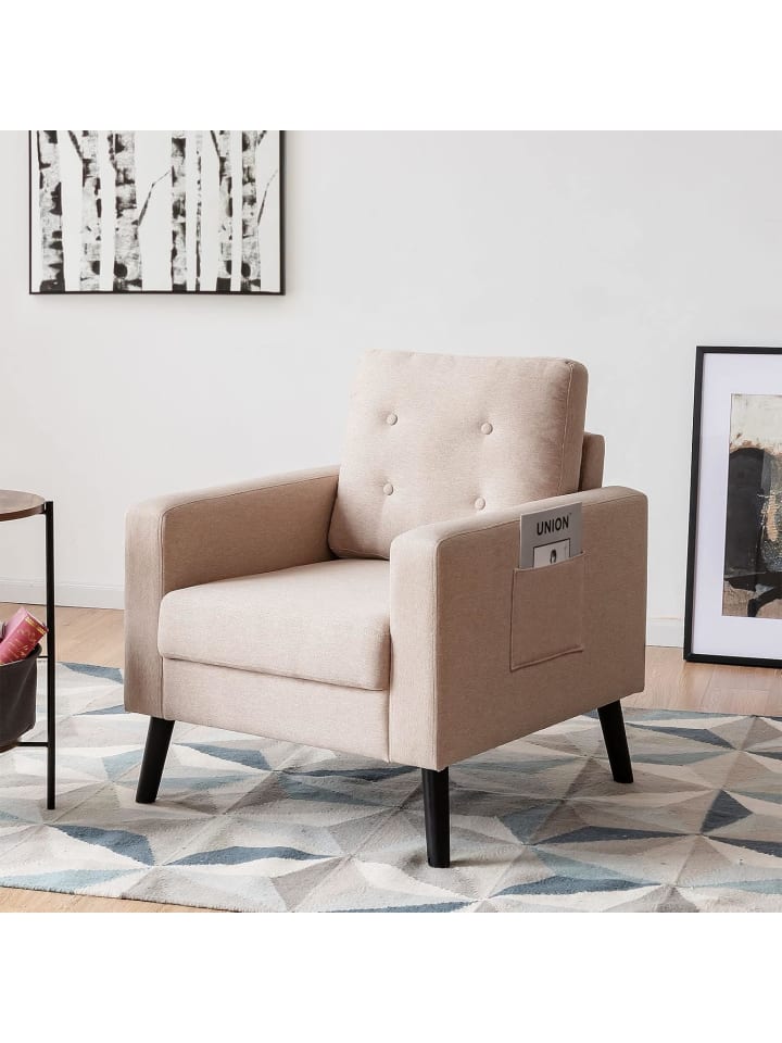 COSTWAY Relaxsessel mit 2 Taschen 81x67x86cm in Beige günstig kaufen onesize