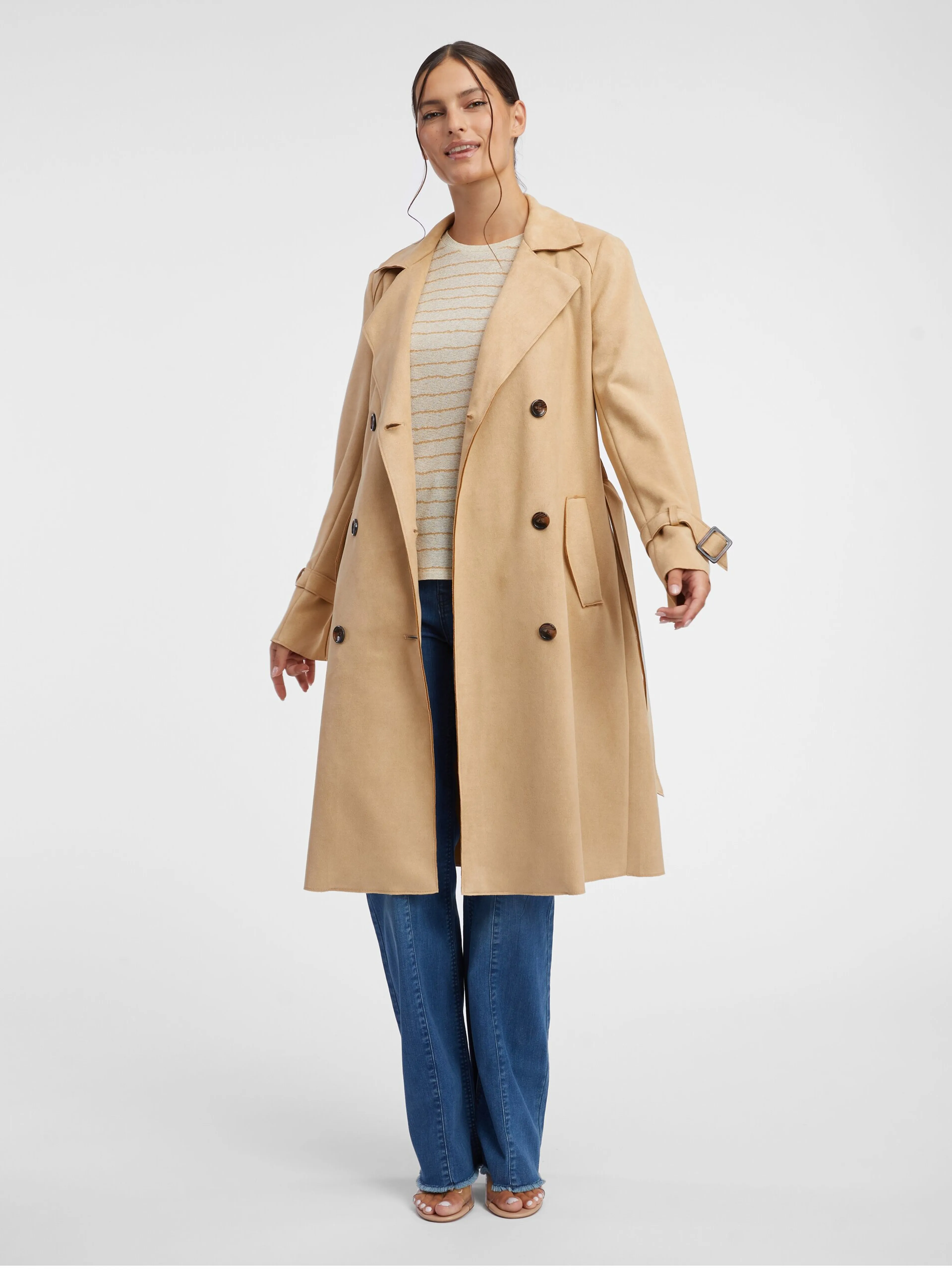 Beigefarbener Trenchcoat für Damen aus Wildleder ORSAY