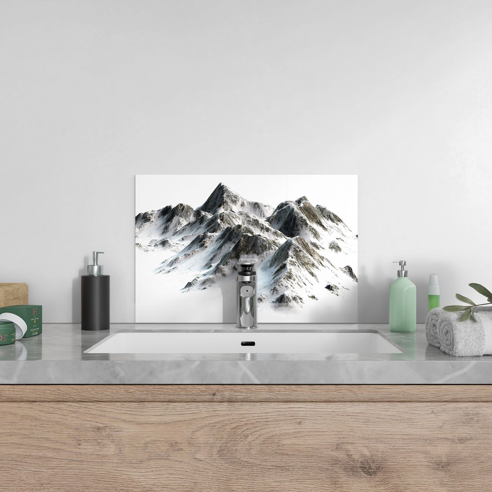 DEQORI Küchenrückwand 'Verschneites Bergmassiv', Glas Spritzschutz Badrückwand Herdblende