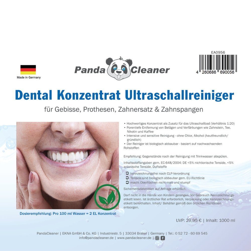 PandaCleaner Dental Konzentrat Ultraschallreiniger - Für Gebisse & Prothesen Reinigungskonzentrat (1-St. 1l)