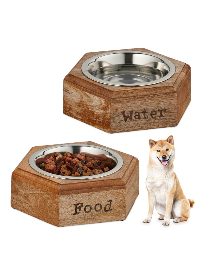 relaxdays 2-tlg. Hunde Napfset in Natur/Silber -  (B)23,5 x (H)7,5 x (T)21 cm günstig kaufen onesize
