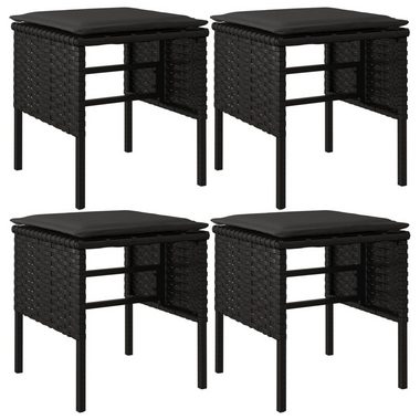 vidaXL Loungesofa Gartenhocker mit Kissen 4 Stk. Schwarz Poly Rattan, 4 Teile